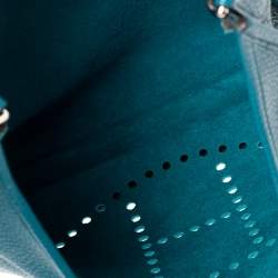 Pre Owned Hermes Bleu Izmir Taurillon Clemence Leather Evelyne III GM Bag