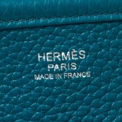 Pre Owned Hermes Bleu Izmir Taurillon Clemence Leather Evelyne III GM Bag