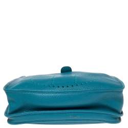 Pre Owned Hermes Bleu Izmir Taurillon Clemence Leather Evelyne III GM Bag