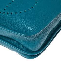 Pre Owned Hermes Bleu Izmir Taurillon Clemence Leather Evelyne III GM Bag