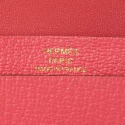 Pre Owned Hermes Rose Lipstick Evercolor Leather Bearn Card Holder