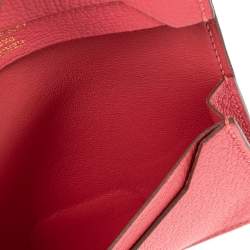 Pre Owned Hermes Rose Lipstick Evercolor Leather Bearn Card Holder