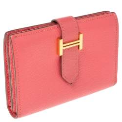 Pre Owned Hermes Rose Lipstick Evercolor Leather Bearn Card Holder