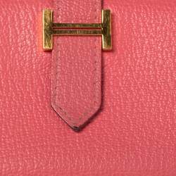 Pre Owned Hermes Rose Lipstick Evercolor Leather Bearn Card Holder