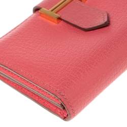 Pre Owned Hermes Rose Lipstick Evercolor Leather Bearn Card Holder
