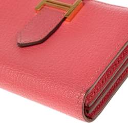 Pre Owned Hermes Rose Lipstick Evercolor Leather Bearn Card Holder