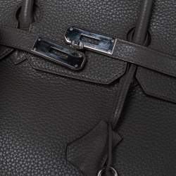 Hermes Etain Taurillon Clemence Leather Palladium Plated Birkin 35 Bag