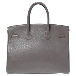 Hermes Etain Taurillon Clemence Leather Palladium Plated Birkin 35 Bag