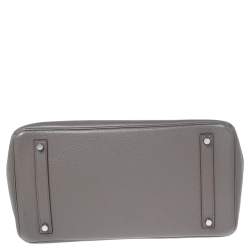 Hermes Etain Taurillon Clemence Leather Palladium Plated Birkin 35 Bag