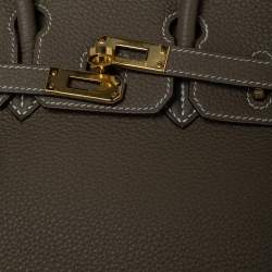 Hermes Etoupe Togo Leather Gold Plated Birkin 25 Bag 