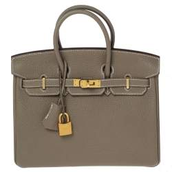Hermes Etoupe Togo Leather Gold Plated Birkin 25 Bag 