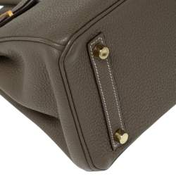 Hermes Etoupe Togo Leather Gold Plated Birkin 25 Bag 