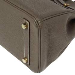 Hermes Etoupe Togo Leather Gold Plated Birkin 25 Bag 