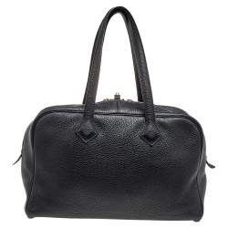 Pre Owned Hermes Black Clemence Leather Victoria II Fourre Tout 35 Bag