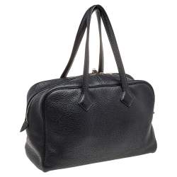 Pre Owned Hermes Black Clemence Leather Victoria II Fourre Tout 35 Bag