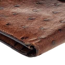 Pre Owned Hermes Noisette Ostrich Leather Bearn Gusset Wallet