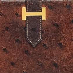Pre Owned Hermes Noisette Ostrich Leather Bearn Gusset Wallet