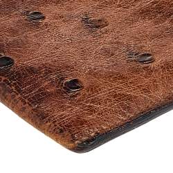 Pre Owned Hermes Noisette Ostrich Leather Bearn Gusset Wallet