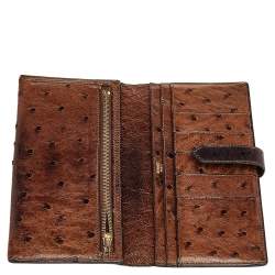 Pre Owned Hermes Noisette Ostrich Leather Bearn Gusset Wallet