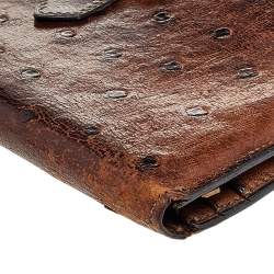 Pre Owned Hermes Noisette Ostrich Leather Bearn Gusset Wallet