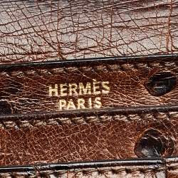 Pre Owned Hermes Noisette Ostrich Leather Bearn Gusset Wallet