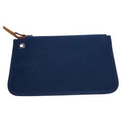 Pre Owned Hermes Bleu De Malte/Fauve Canvas and Leather Herbag Zip 39 Bag