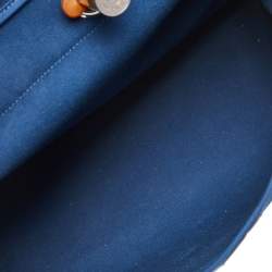 Pre Owned Hermes Bleu De Malte/Fauve Canvas and Leather Herbag Zip 39 Bag