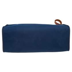 Pre Owned Hermes Bleu De Malte/Fauve Canvas and Leather Herbag Zip 39 Bag