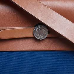 Pre Owned Hermes Bleu De Malte/Fauve Canvas and Leather Herbag Zip 39 Bag