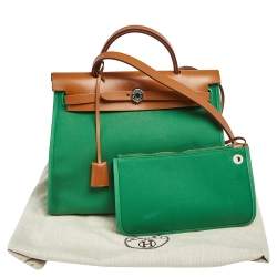 Pre Owned Hermes Bamboo/Fauve Canvas and Leather Herbag Zip 31 Bag