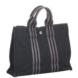 Pre Owned Hermes Black Canvas Fabric Fourre Tout PM Tote Bag 