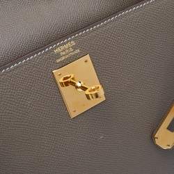 Pre Owned Hermes Etoupe Grey Epsom Leather Gold Hardware Kelly Sellier 32 Bag
