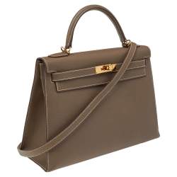 Pre Owned Hermes Etoupe Grey Epsom Leather Gold Hardware Kelly Sellier 32 Bag