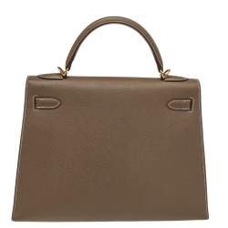 Pre Owned Hermes Etoupe Grey Epsom Leather Gold Hardware Kelly Sellier 32 Bag