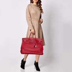 Hermes Rouge Vif Taurillon Clemence Leather Palladium Plated Birkin 40 Bag