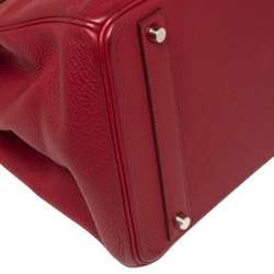 Hermes Rouge Vif Taurillon Clemence Leather Palladium Plated Birkin 40 Bag