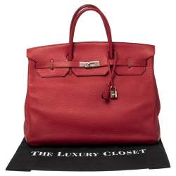 Hermes Rouge Vif Taurillon Clemence Leather Palladium Plated Birkin 40 Bag