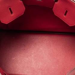 Hermes Rouge Vif Taurillon Clemence Leather Palladium Plated Birkin 40 Bag