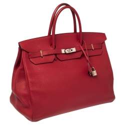 Hermes Rouge Vif Taurillon Clemence Leather Palladium Plated Birkin 40 Bag