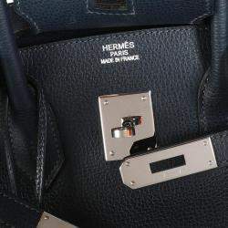 Hermes Blue Leather Palladium Hardware Birkin 35 Bag