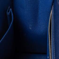 Pre Owned Hermes Blue Saphir Epsom Leather Palladium Plated Kelly Sellier 32 Bag