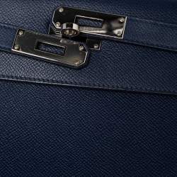 Pre Owned Hermes Blue Saphir Epsom Leather Palladium Plated Kelly Sellier 32 Bag