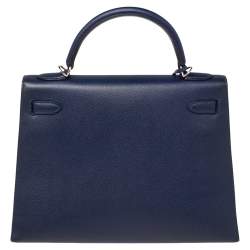 Pre Owned Hermes Blue Saphir Epsom Leather Palladium Plated Kelly Sellier 32 Bag