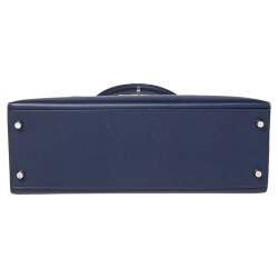 Pre Owned Hermes Blue Saphir Epsom Leather Palladium Plated Kelly Sellier 32 Bag