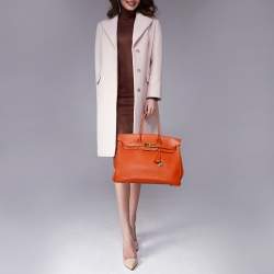 Hermes Orange Togo Leather Gold Plated Birkin 35 Bag