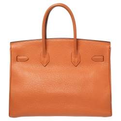 Hermes Orange Togo Leather Gold Plated Birkin 35 Bag
