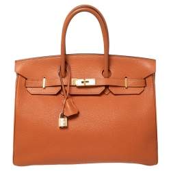 Hermes 35cm Orange Clemence Leather Palladium Plated Birkin Bag