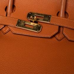 Hermes Orange Togo Leather Gold Plated Birkin 35 Bag