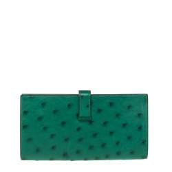 Pre Owned Hermes Vert Vertigo Ostrich Bearn Gusset Wallet