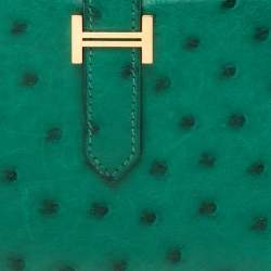Pre Owned Hermes Vert Vertigo Ostrich Bearn Gusset Wallet